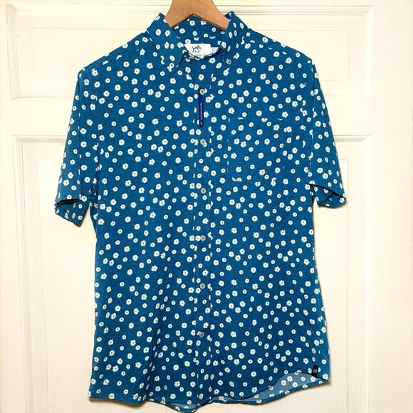 Southern Tide Performance Blue Floral Men's S Button Down Short Sleeve Shirt New - Picture 4 of 8